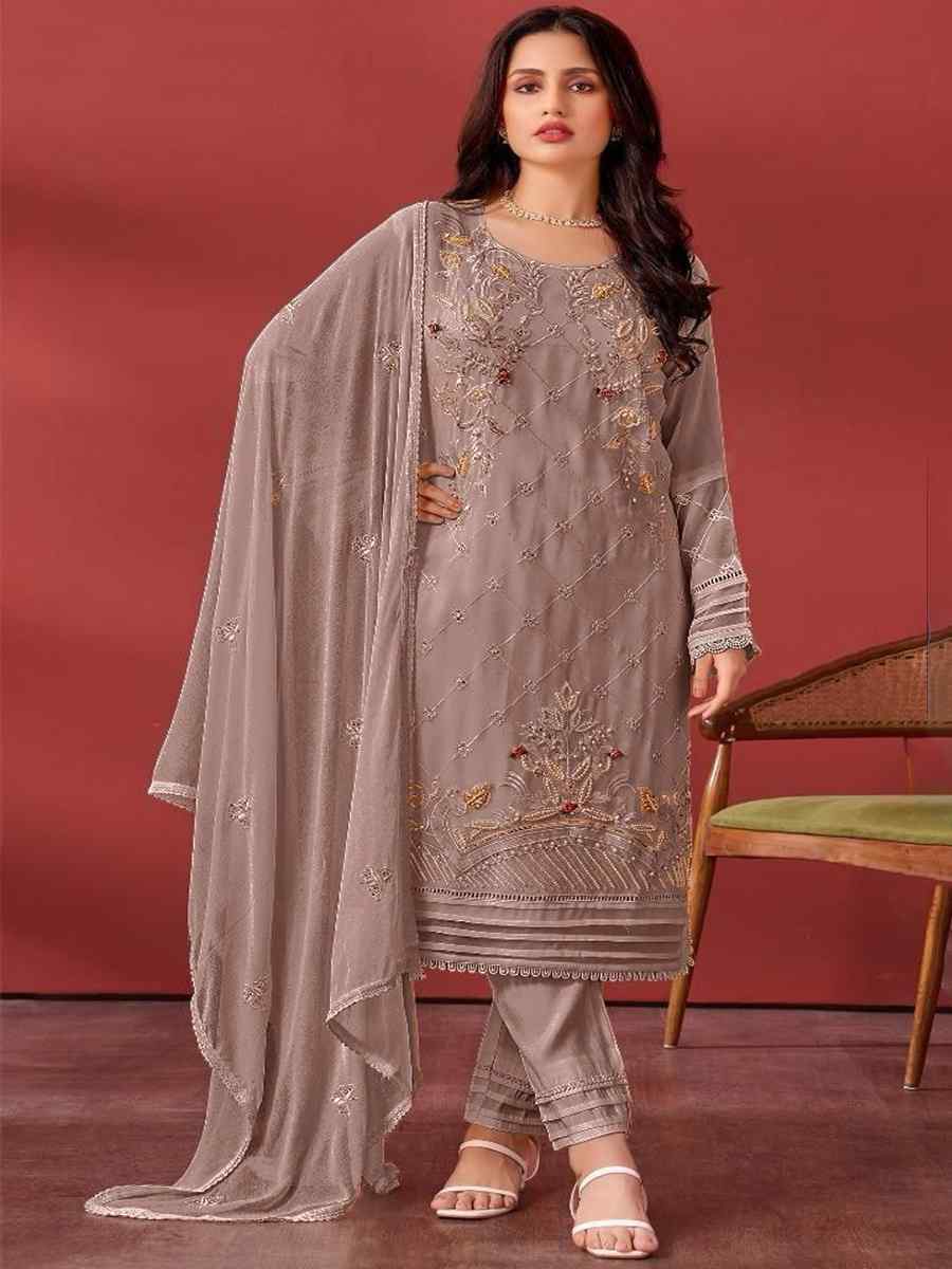 Mauve Faux Georgette Embroidered Festival Casual Pant Salwar Kameez