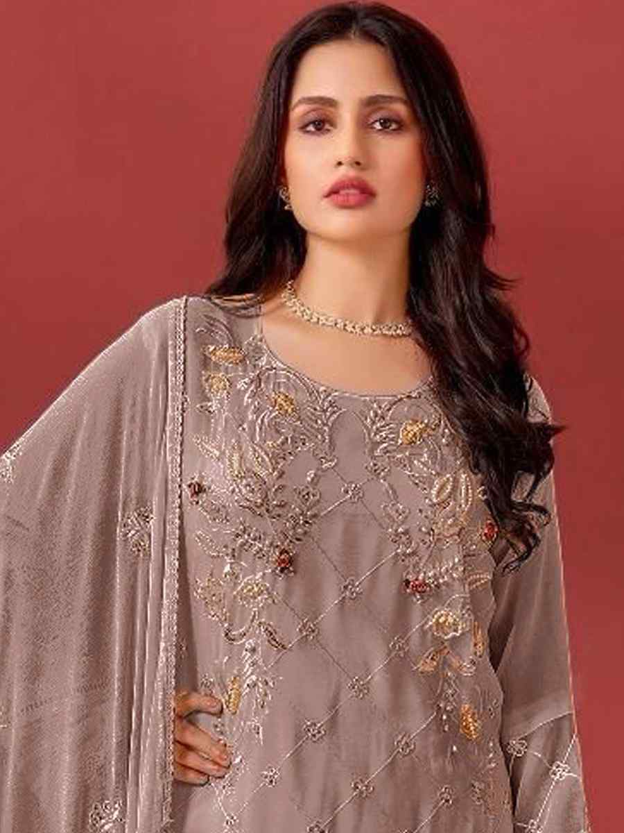 Mauve Faux Georgette Embroidered Festival Casual Pant Salwar Kameez