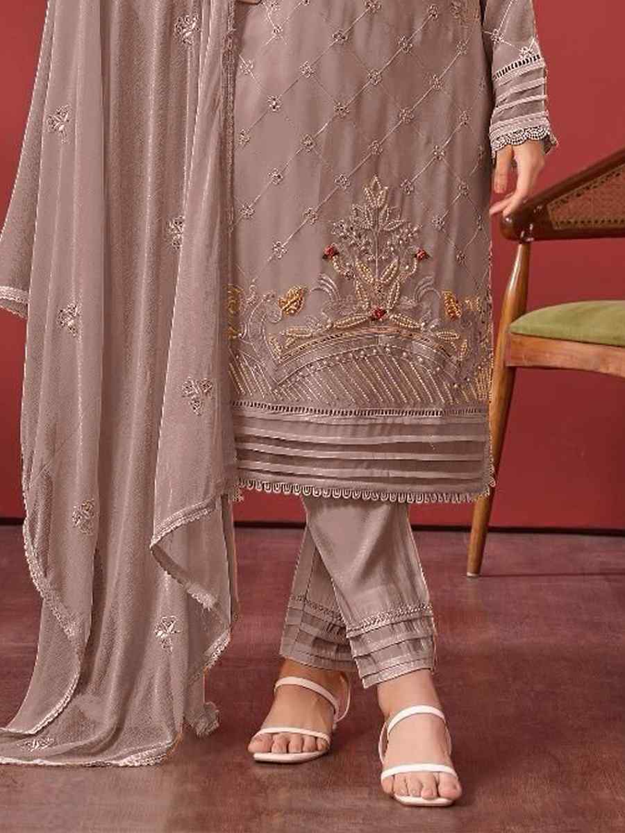 Mauve Faux Georgette Embroidered Festival Casual Pant Salwar Kameez