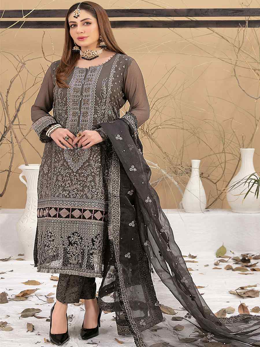 Mauve Georgette Embroidered Festival Casual Pant Salwar Kameez