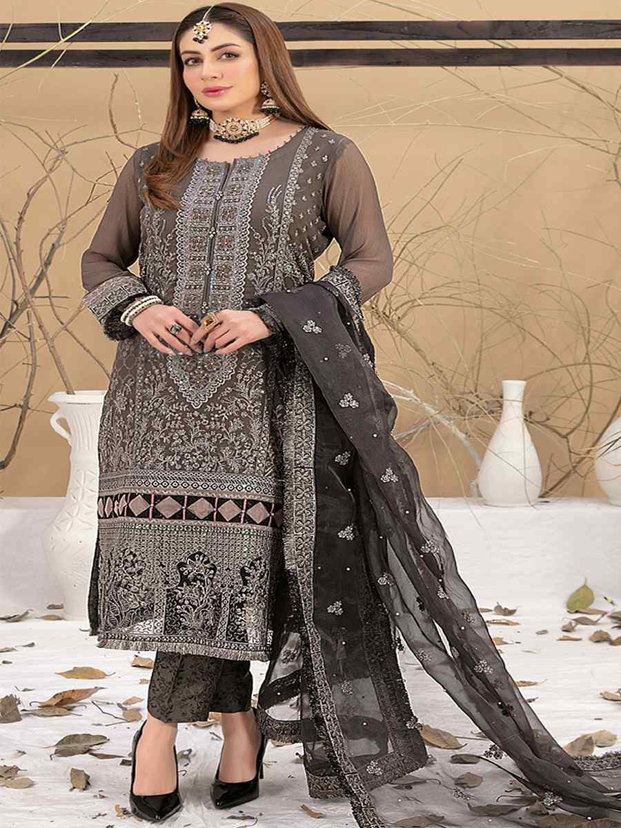 Mauve Georgette Embroidered Festival Casual Pant Salwar Kameez