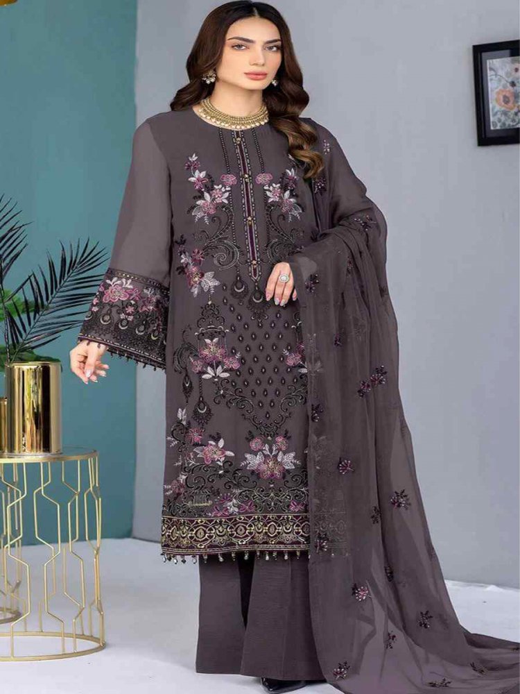 Mauve Georgette Embroidered Festival Casual Pant Salwar Kameez