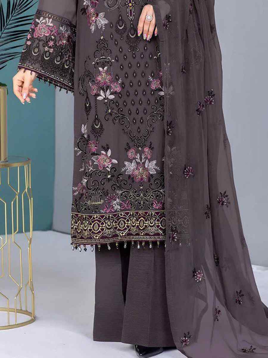 Mauve Georgette Embroidered Festival Casual Pant Salwar Kameez