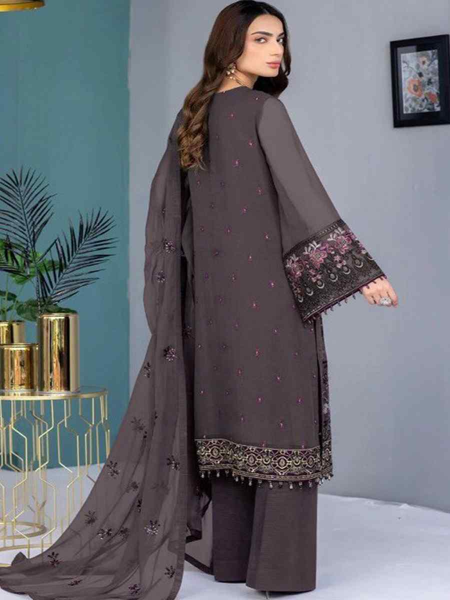 Mauve Georgette Embroidered Festival Casual Pant Salwar Kameez