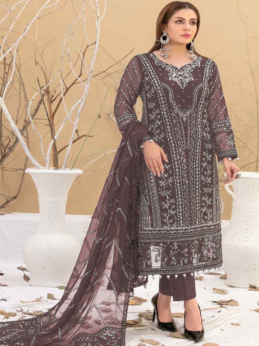 Mauve Georgette Embroidered Festival Casual Pant Salwar Kameez