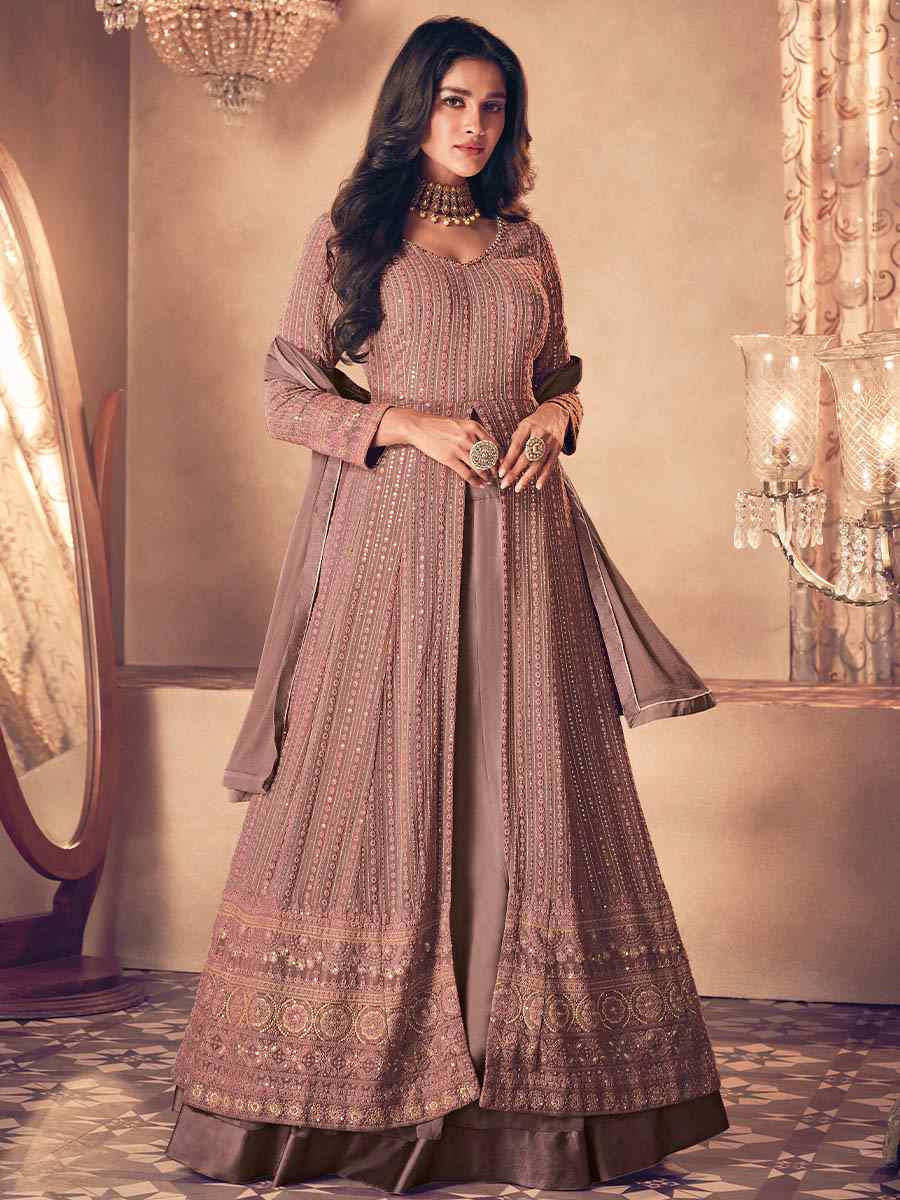 Mauve Heavy Faux Georgette Embroidered Festival Wedding Anarkali Salwar Kameez