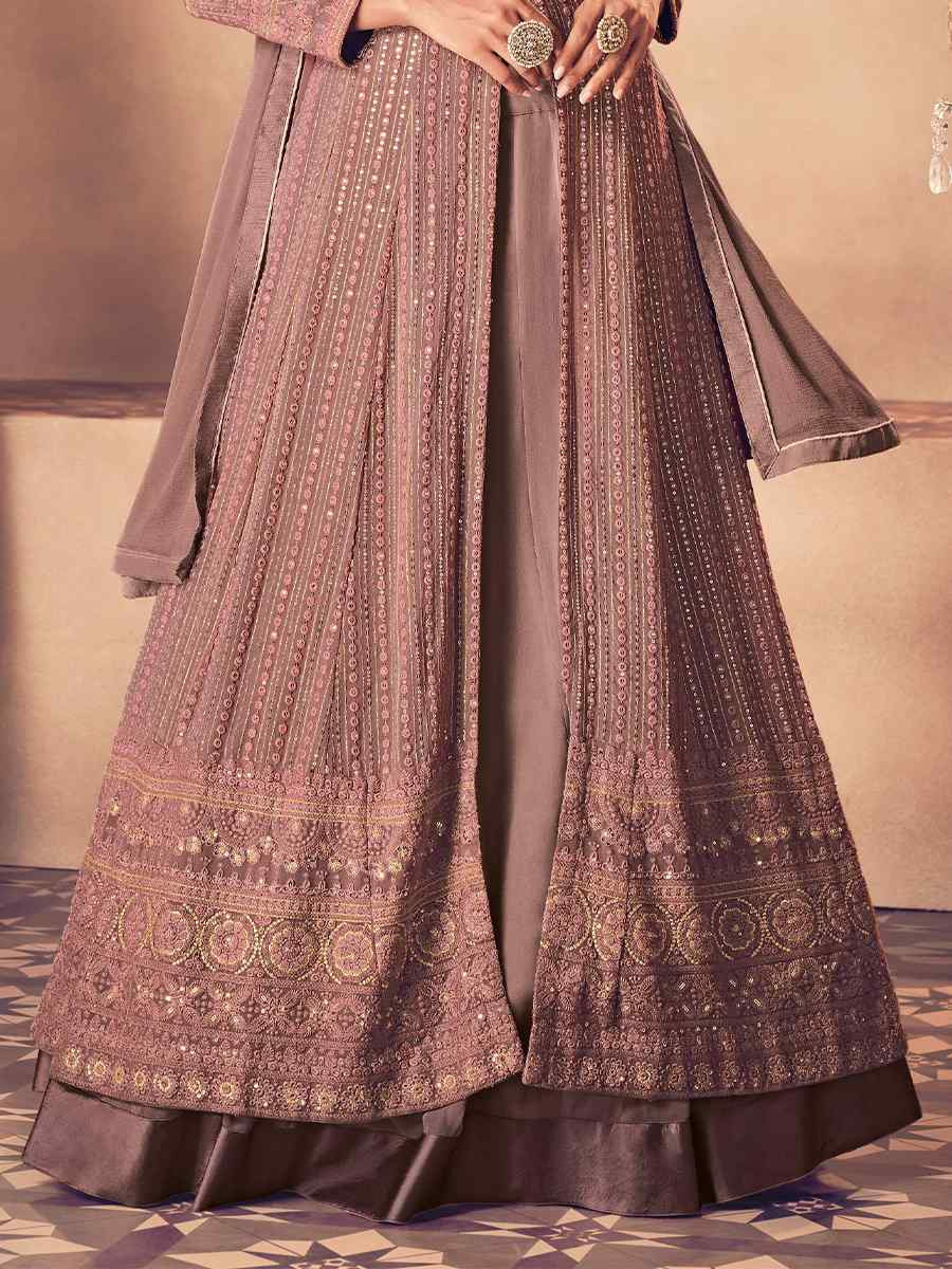 Mauve Heavy Faux Georgette Embroidered Festival Wedding Anarkali Salwar Kameez