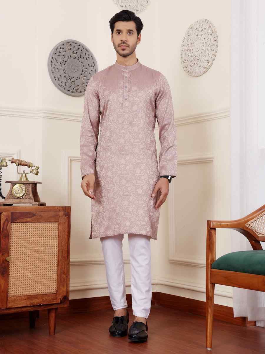 Mauve Modal Silk Embroidered Festival Casual Kurta