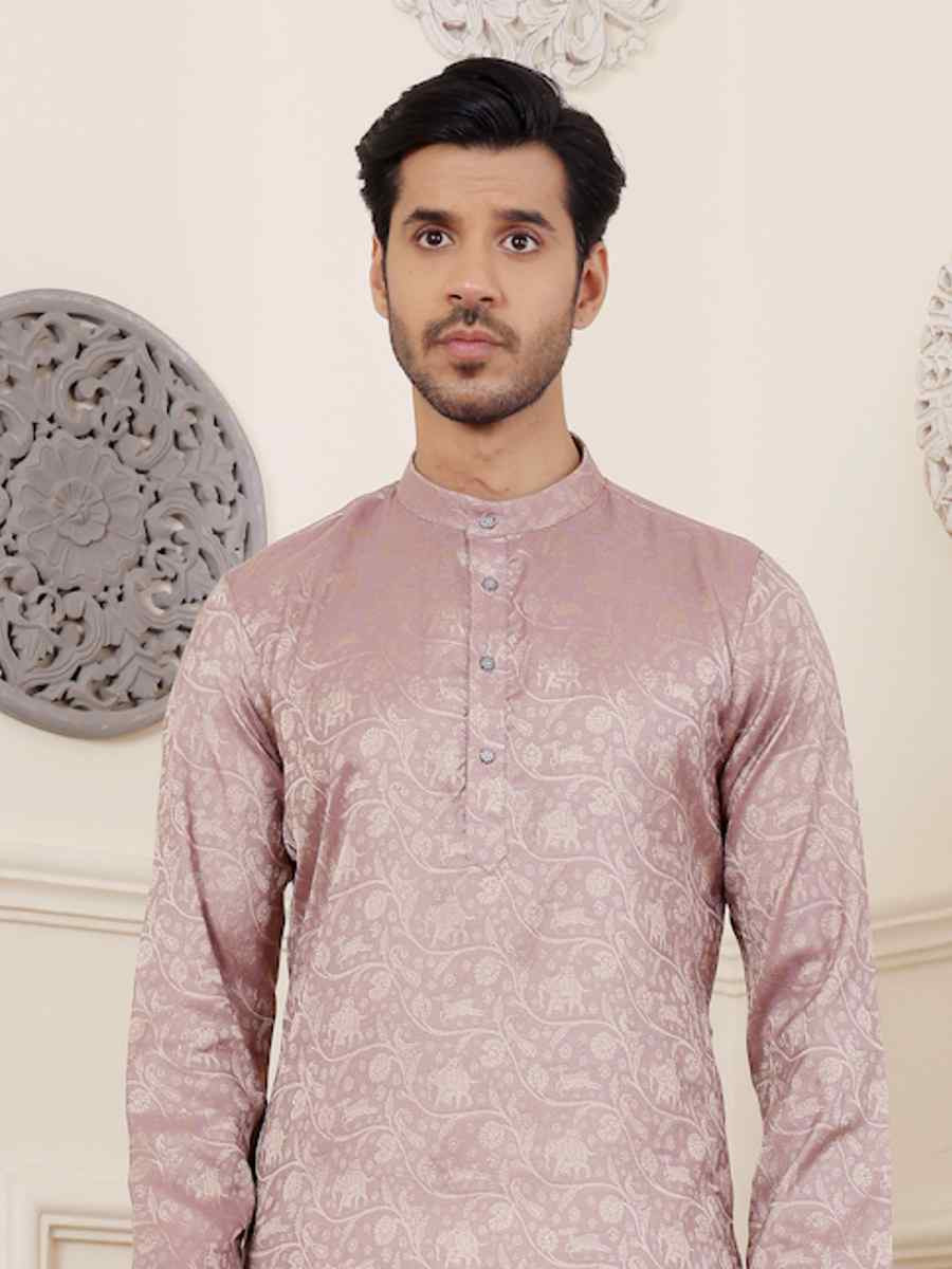 Mauve Modal Silk Embroidered Festival Casual Kurta