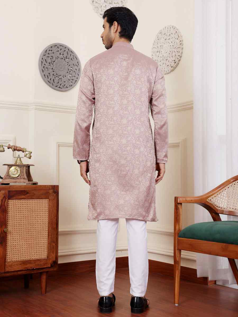 Mauve Modal Silk Embroidered Festival Casual Kurta