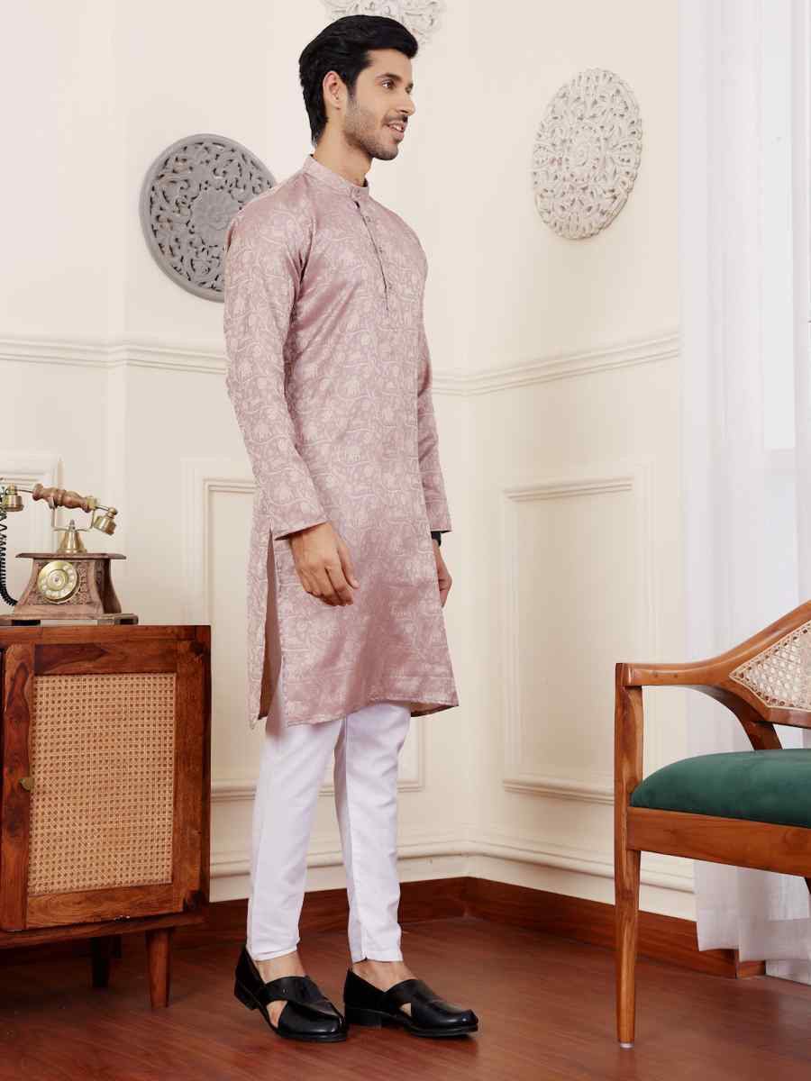 Mauve Modal Silk Embroidered Festival Casual Kurta