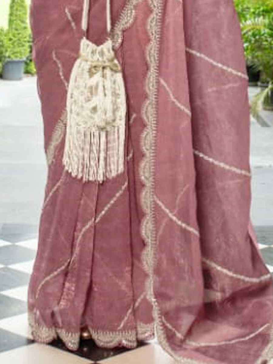 Mauve Organza Embroidered Festival Wedding Classic Style Saree