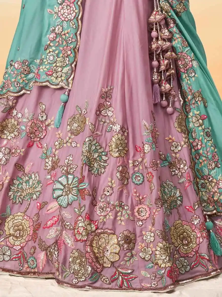 Mauve Poly Georgette Embroidery Reception Party Wear Heavy Border Lehenga Choli