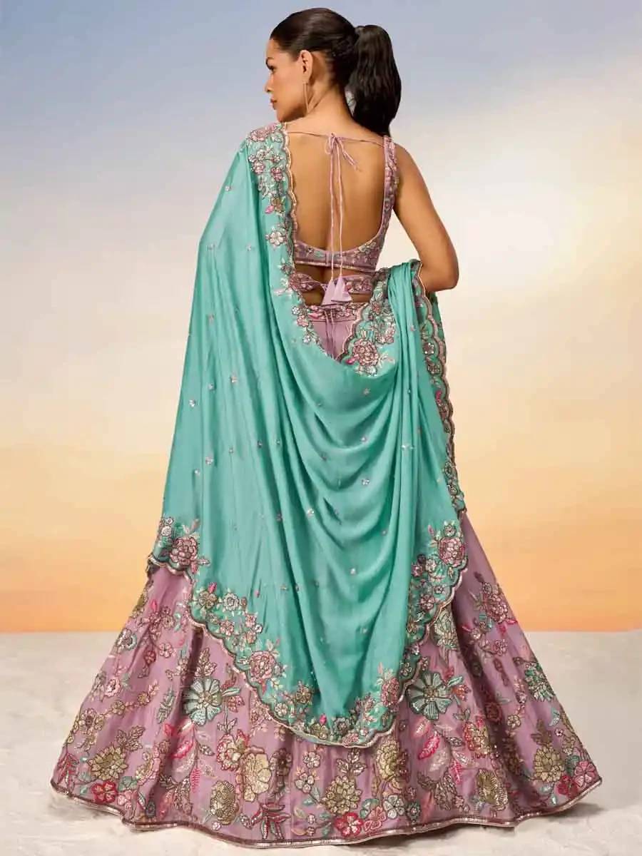 Mauve Poly Georgette Embroidery Reception Party Wear Heavy Border Lehenga Choli