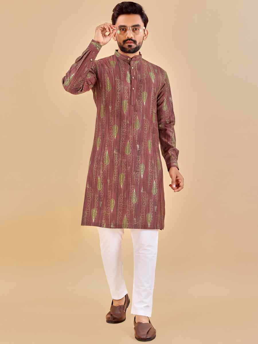 Mauve Premium Soft Cotton Printed Festival Casual Kurta