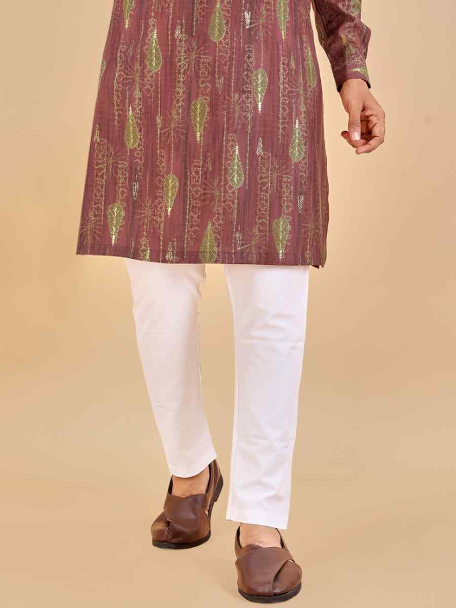 Mauve Premium Soft Cotton Printed Festival Casual Kurta