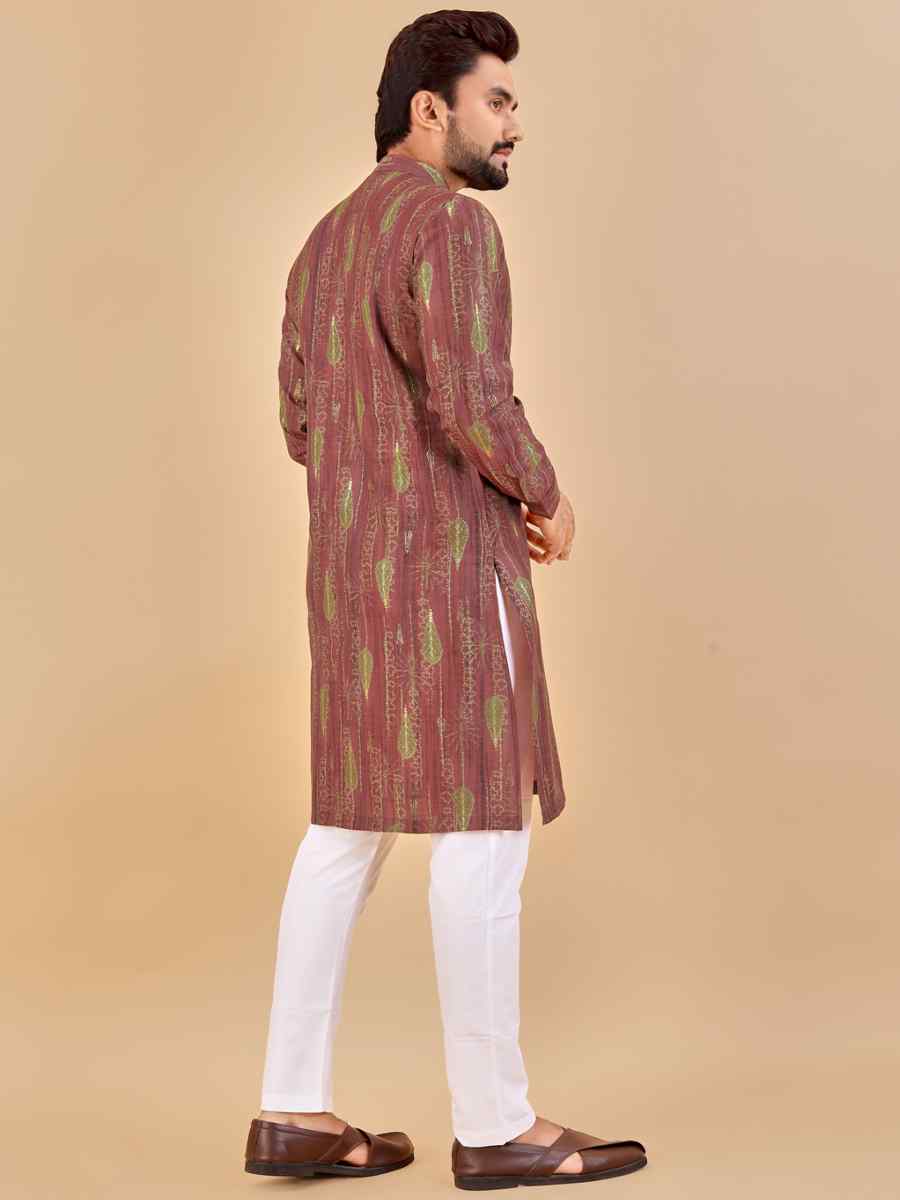 Mauve Premium Soft Cotton Printed Festival Casual Kurta