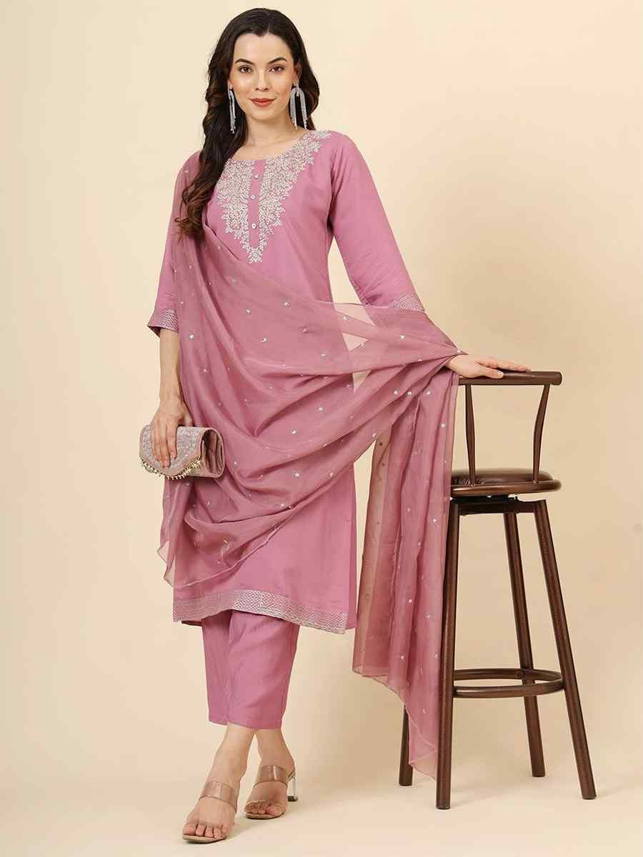 Mauve Roman Muslin Silk Embroidered Festival Casual Ready Pant Salwar Kameez