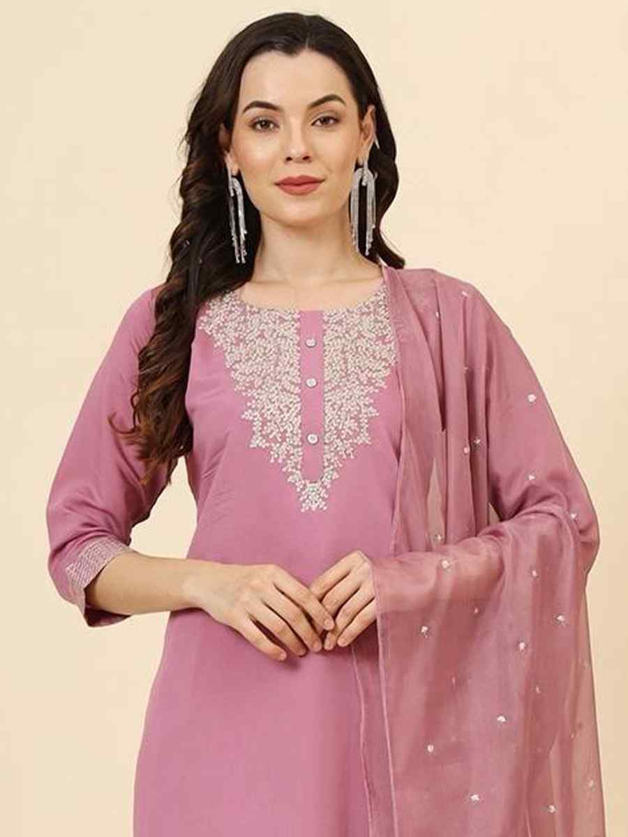 Mauve Roman Muslin Silk Embroidered Festival Casual Ready Pant Salwar Kameez