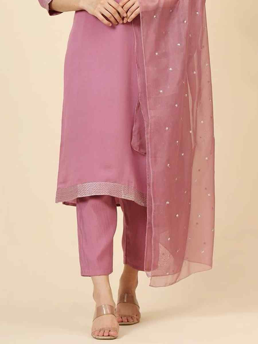 Mauve Roman Muslin Silk Embroidered Festival Casual Ready Pant Salwar Kameez