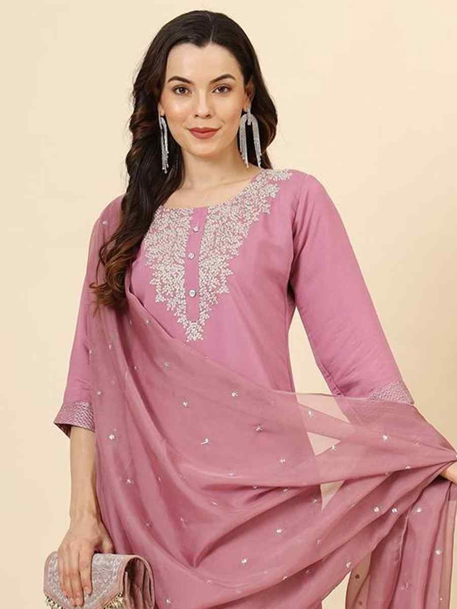 Mauve Roman Muslin Silk Embroidered Festival Casual Ready Pant Salwar Kameez