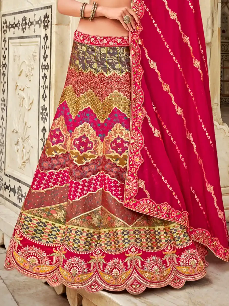 Mauve Silk Embroidered Wedding Bridal Heavy Border Lehenga Choli