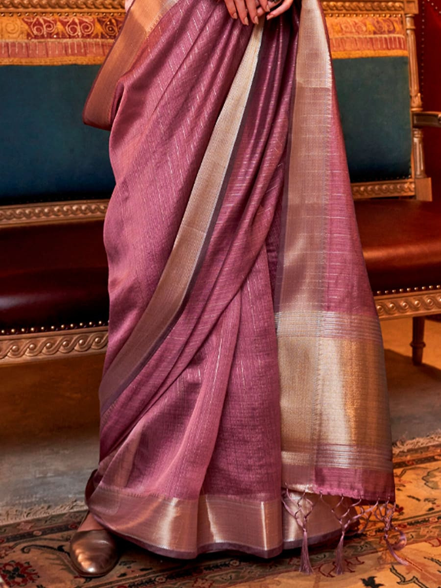 Mauve Silk Handwoven Festival Wedding Heavy Border Saree