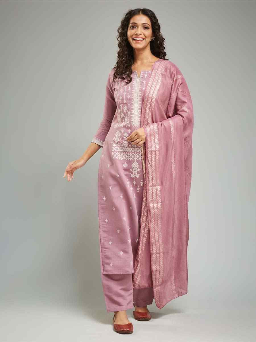 Mauve Viscose Chanderi Printed Festival Casual Ready Pant Salwar Kameez