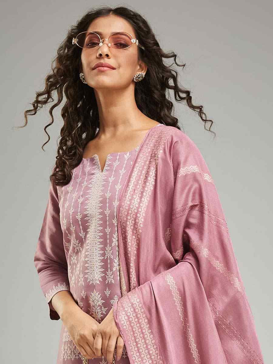 Mauve Viscose Chanderi Printed Festival Casual Ready Pant Salwar Kameez