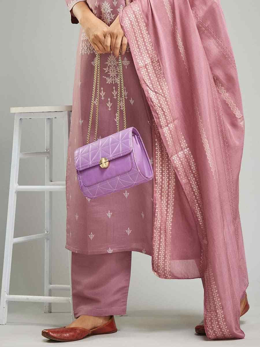 Mauve Viscose Chanderi Printed Festival Casual Ready Pant Salwar Kameez