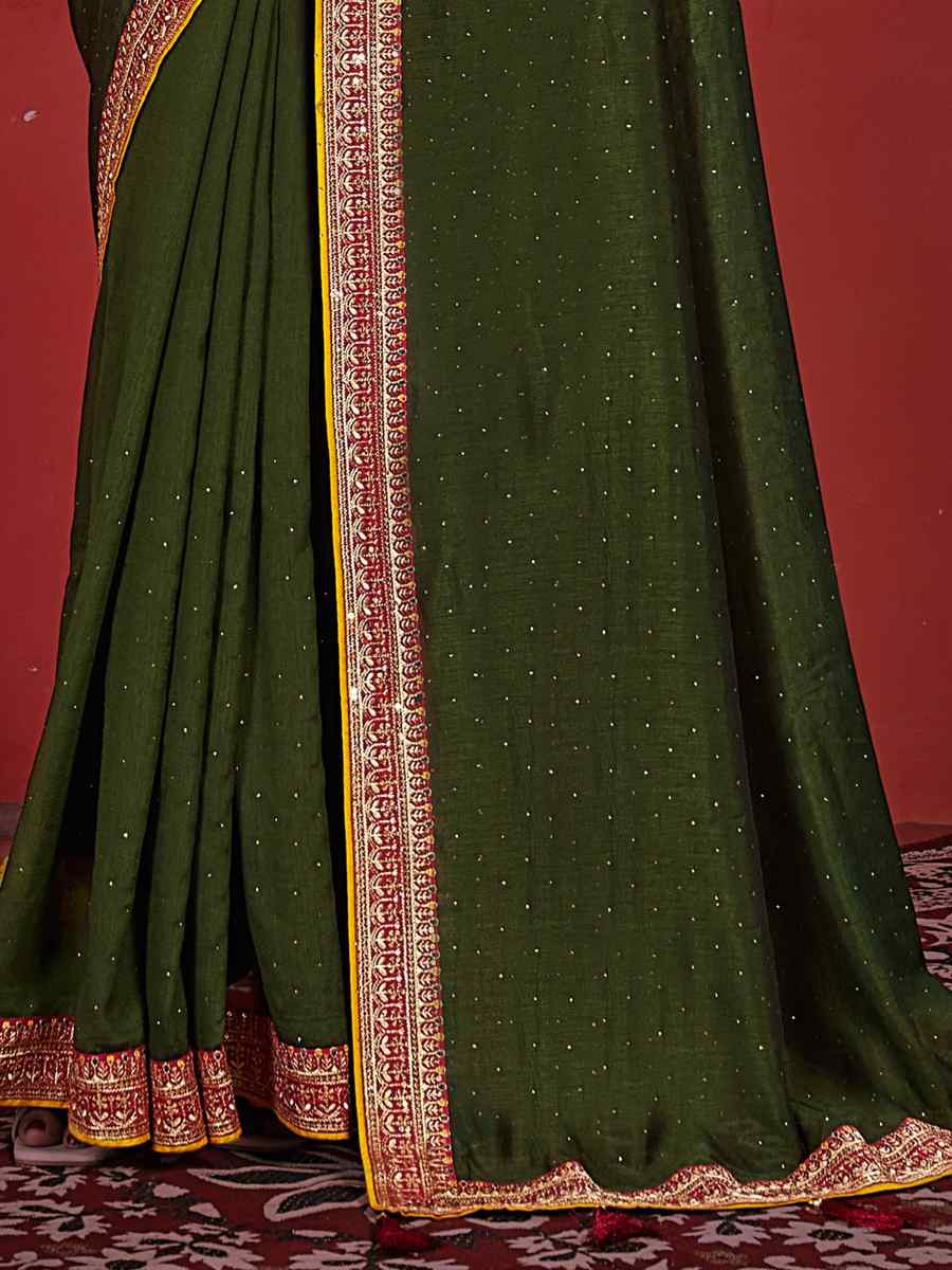 Mehendi Green Art Silk Embroidered Festival Wedding Heavy Border Saree