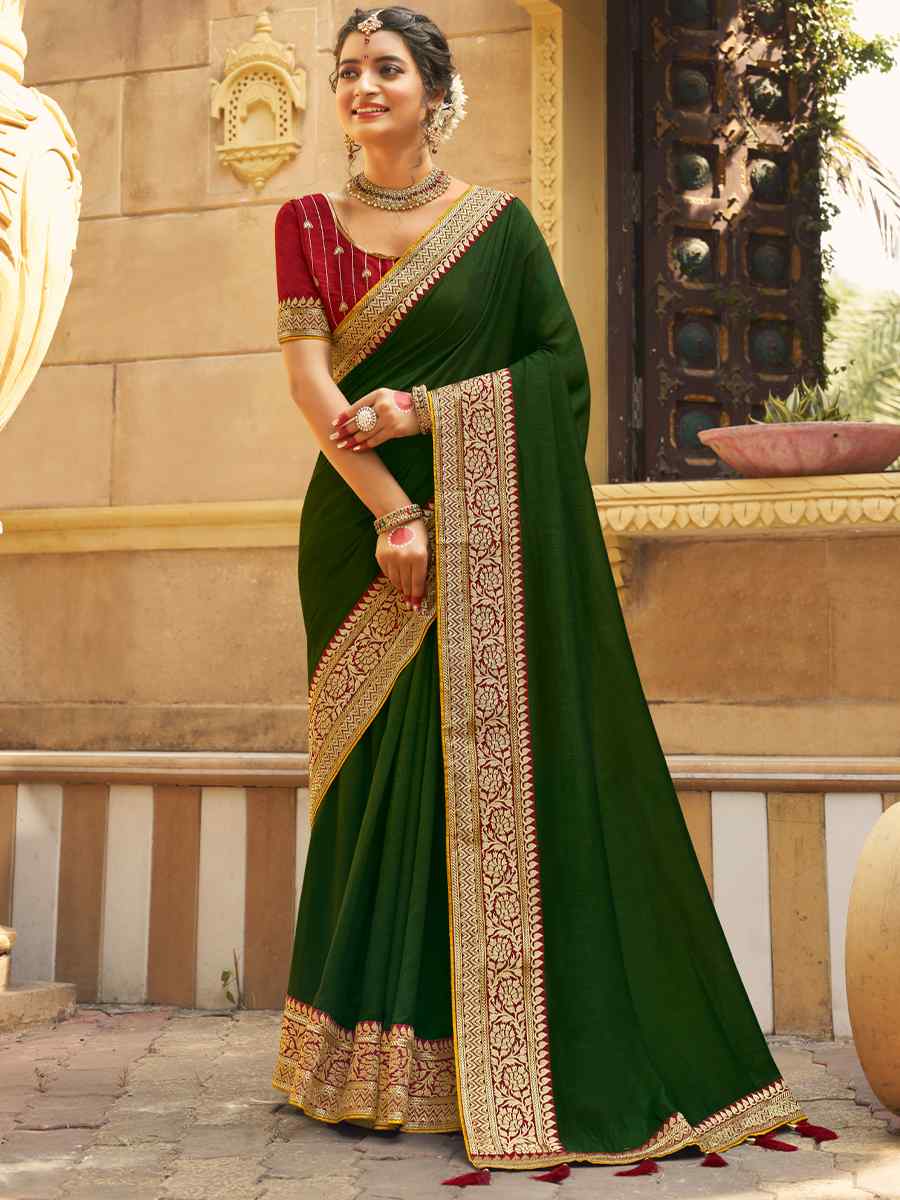 Mehendi Green Banglory Silk Embroidered Wedding Festival Heavy Border Saree