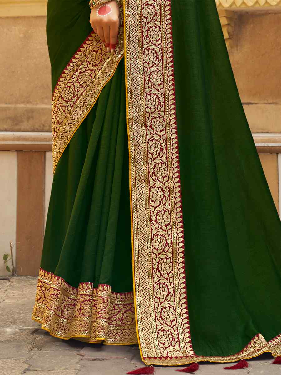 Mehendi Green Banglory Silk Embroidered Wedding Festival Heavy Border Saree