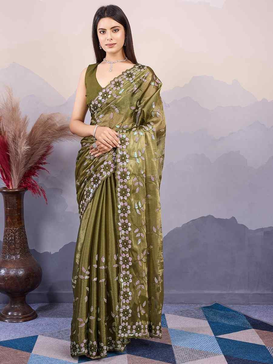 Mehendi Green Burberry Silk Handwoven Festival Wedding Heavy Border Saree