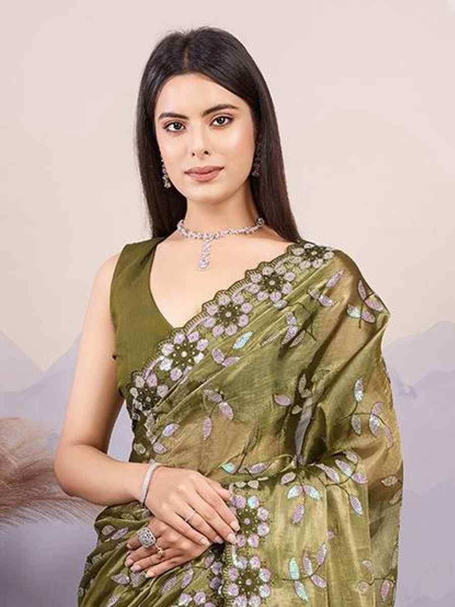 Mehendi Green Burberry Silk Handwoven Festival Wedding Heavy Border Saree