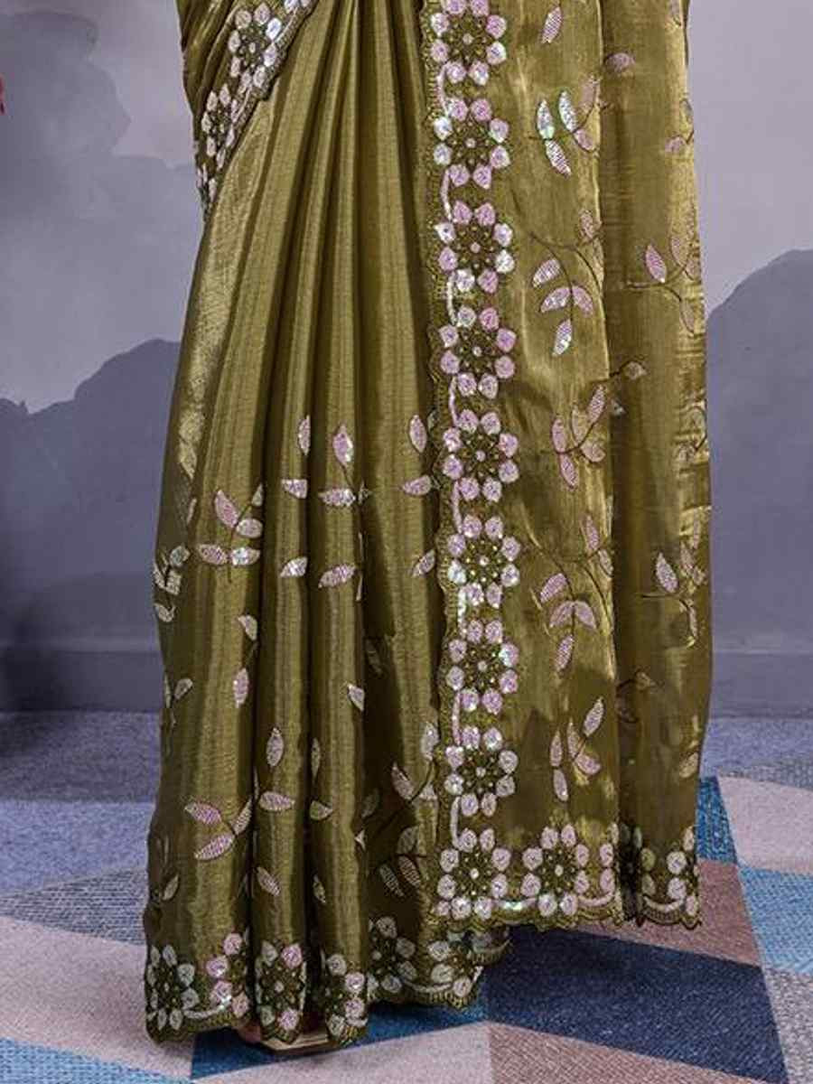 Mehendi Green Burberry Silk Handwoven Festival Wedding Heavy Border Saree