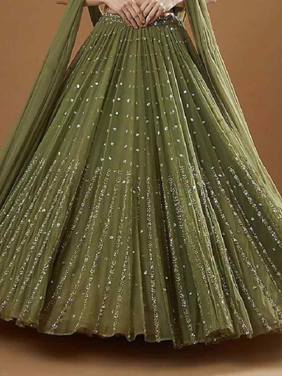 Mehendi Green Georgette Embroidered Wedding Festival Heavy Border Lehenga Choli