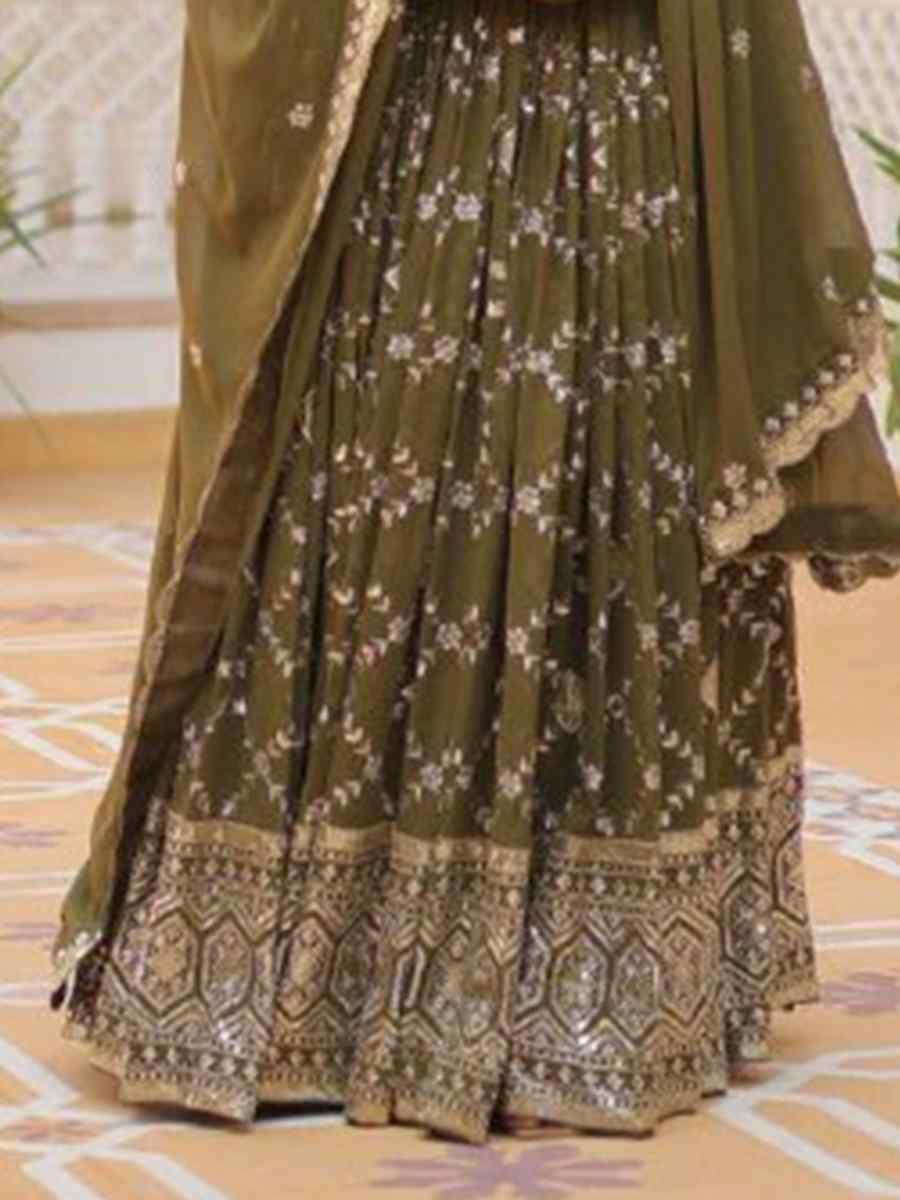 Mehendi Green Heavy Faux Georgette Embroidered Wedding Festival Heavy Border Lehenga Choli