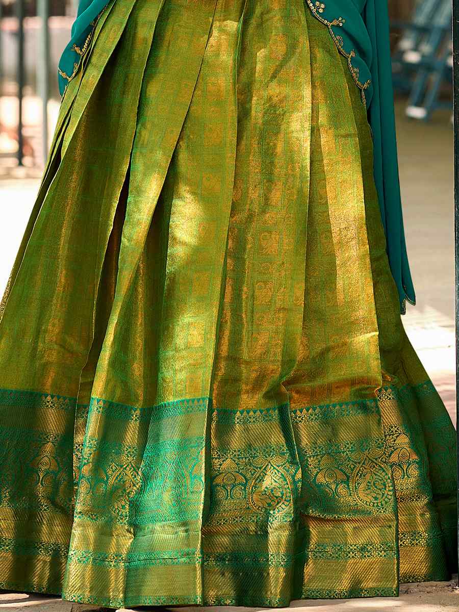 Mehendi Green Kanjivaram Embroidered Mehendi Festival Traditional Lehenga Choli