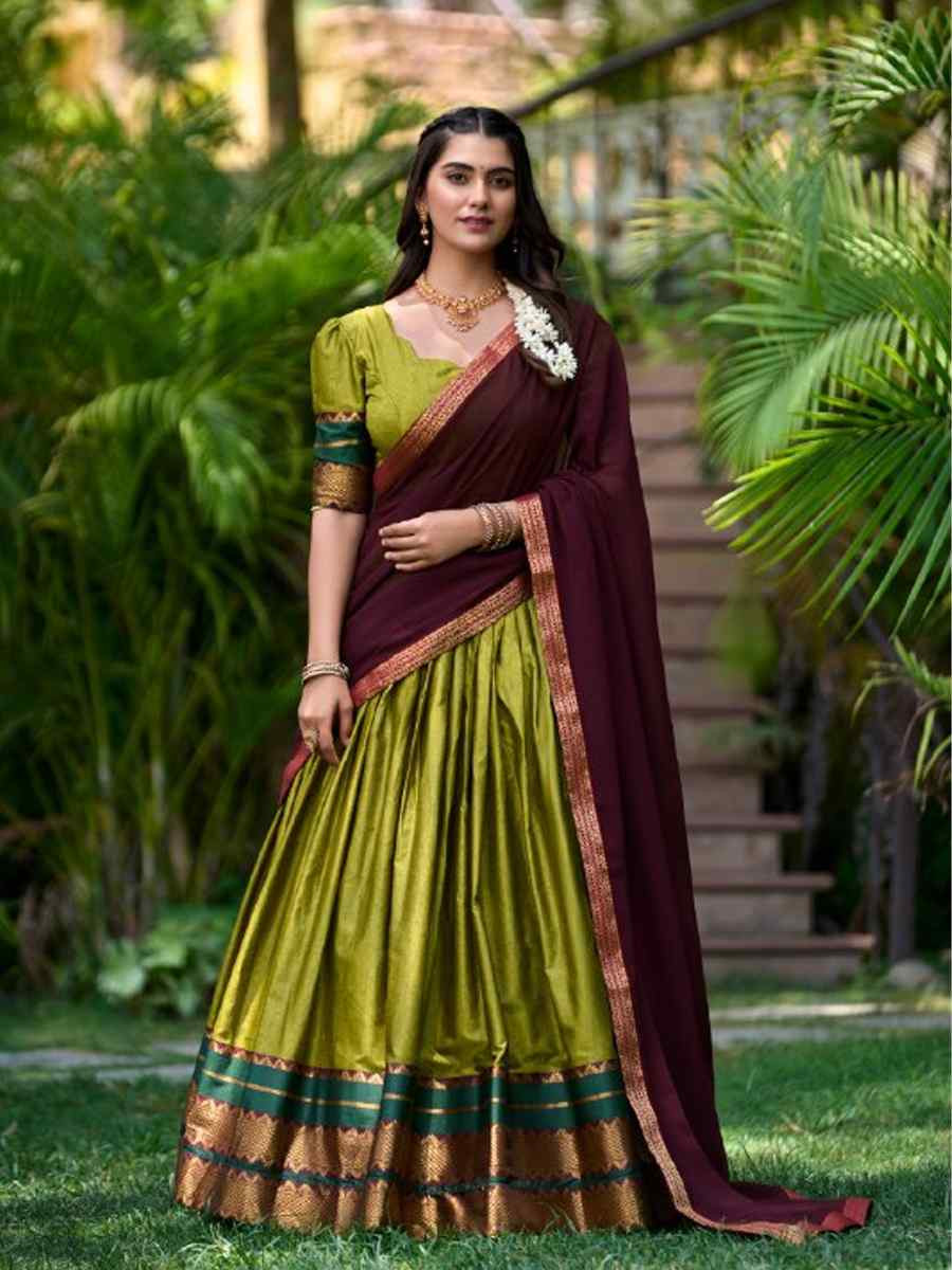 Mehendi Green Poly Cotton Zari Festival Mehendi Traditional Lehenga Choli