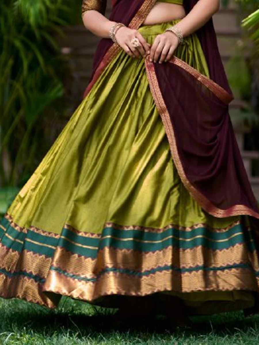 Mehendi Green Poly Cotton Zari Festival Mehendi Traditional Lehenga Choli