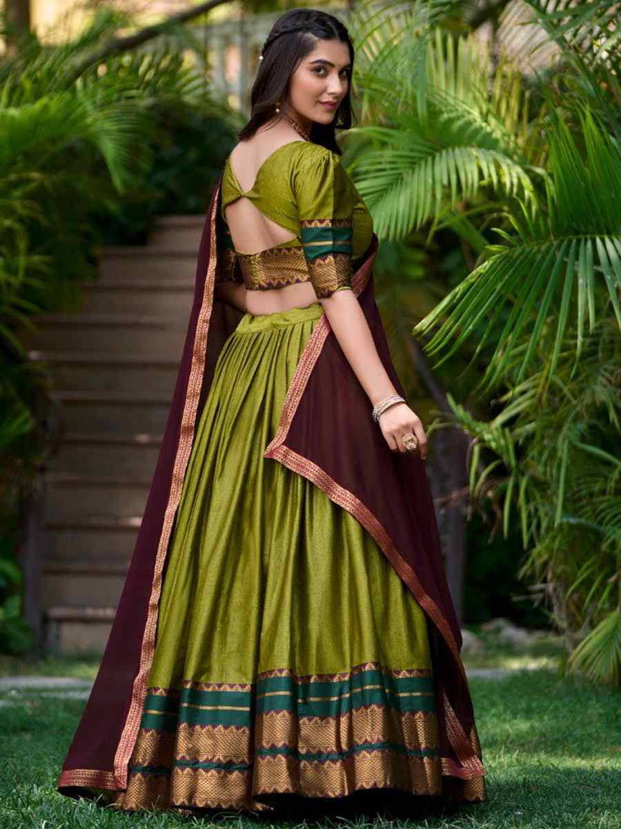 Mehendi Green Poly Cotton Zari Festival Mehendi Traditional Lehenga Choli