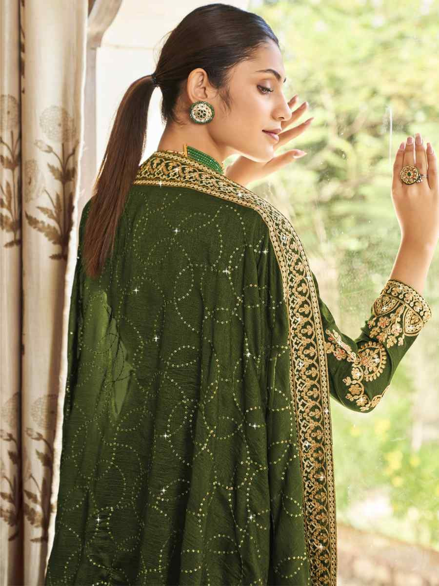 Mehendi Green Pure Vichitra Embroidered Festival Wedding Pant Salwar Kameez