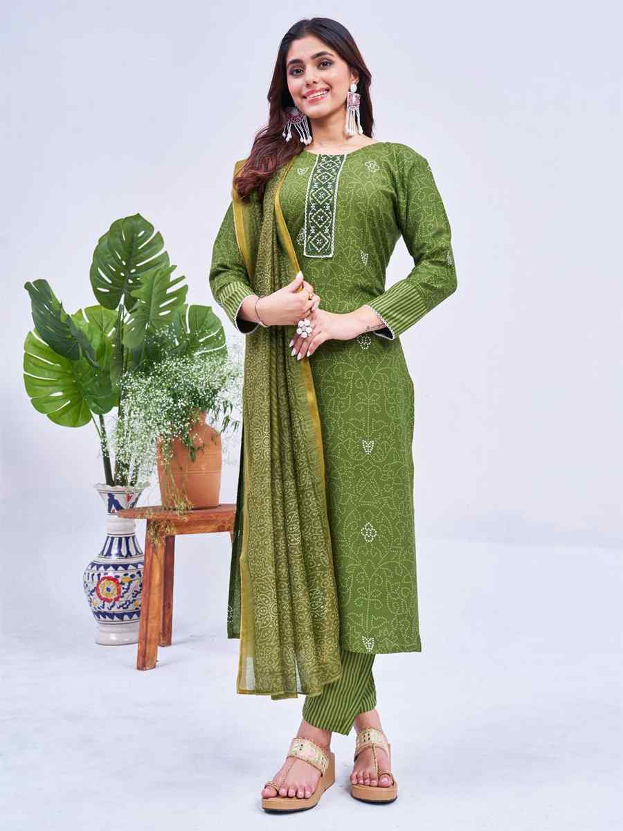 Mehendi Green Rayon Printed Casual Festival Ready Pant Salwar Kameez