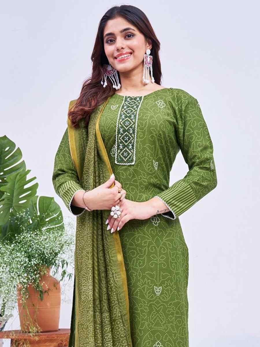 Mehendi Green Rayon Printed Casual Festival Ready Pant Salwar Kameez