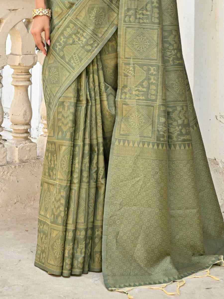 Mehendi Kanjivaram Silk Handwoven Festival Casual Heavy Border Saree