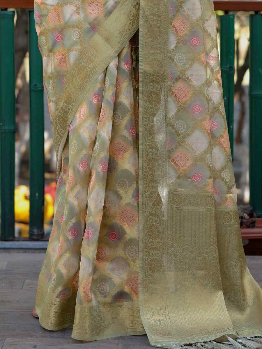 Mehendi Premiume Organza Silk Printed Festival Casual Classic Style Saree