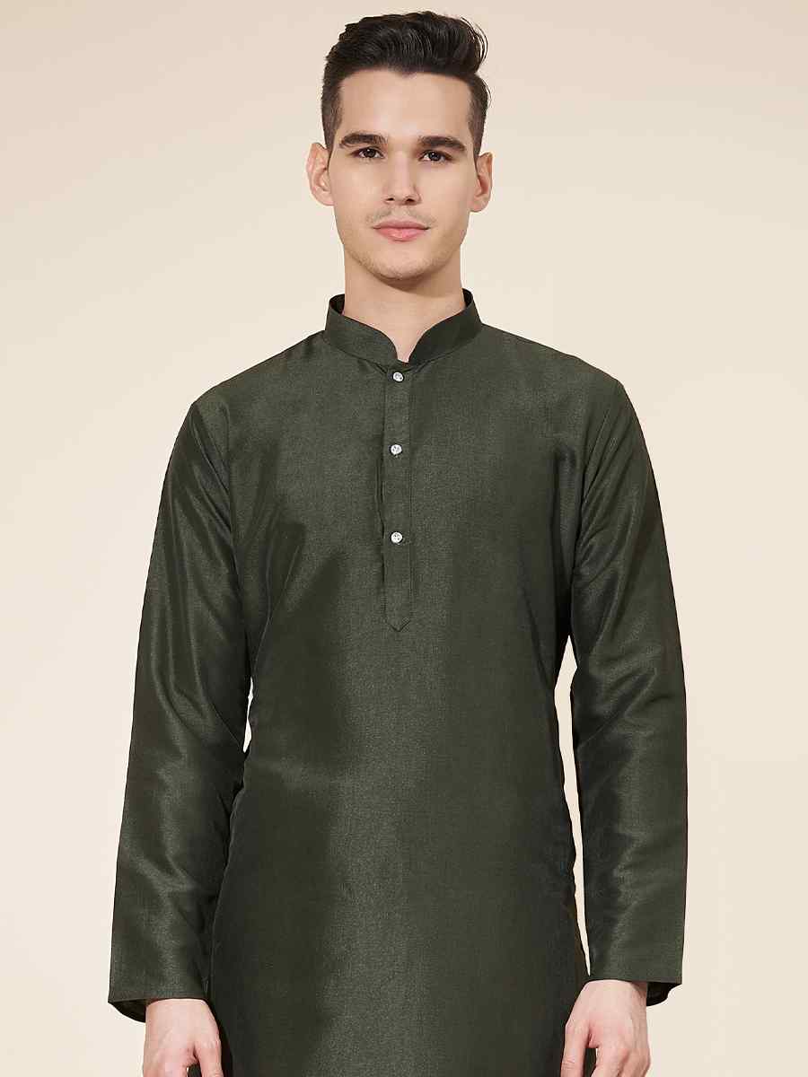 Mehendi Pure Silk Plain Festival Casual Kurta