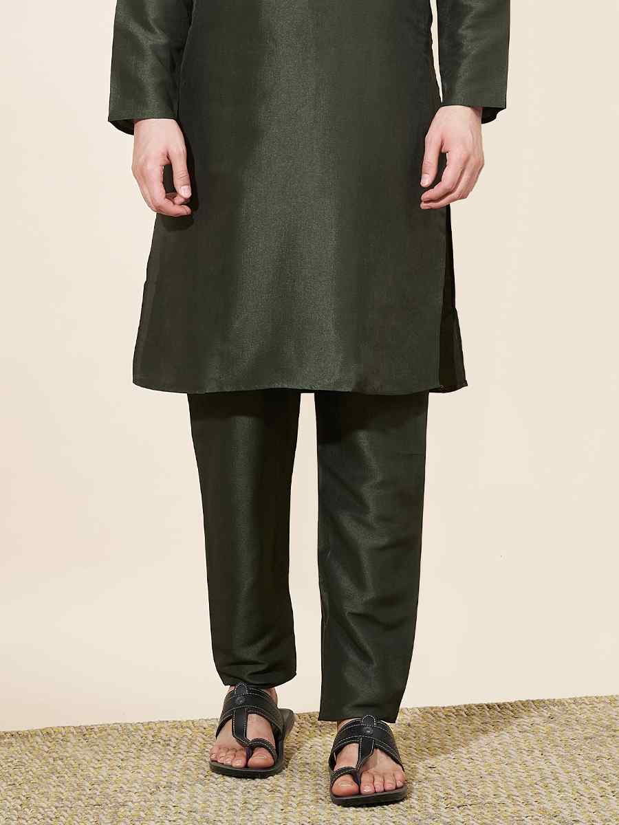 Mehendi Pure Silk Plain Festival Casual Kurta