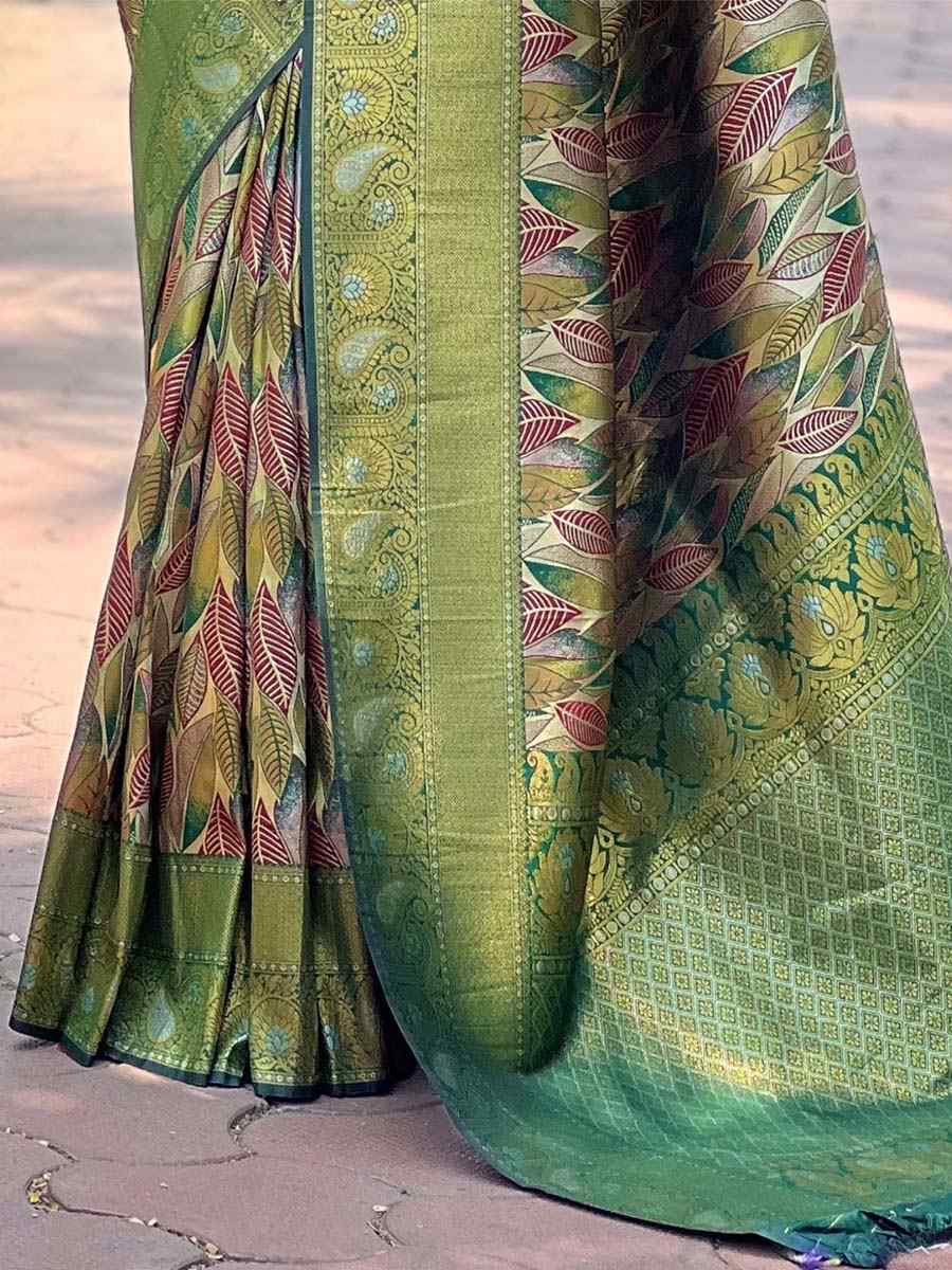 Mehendi Silk Handwoven Wedding Festival Heavy Border Saree